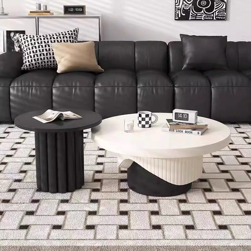 Contemporary Scandinavian Round Plywood Plastic Coffee Table 1-Tier For Living Room