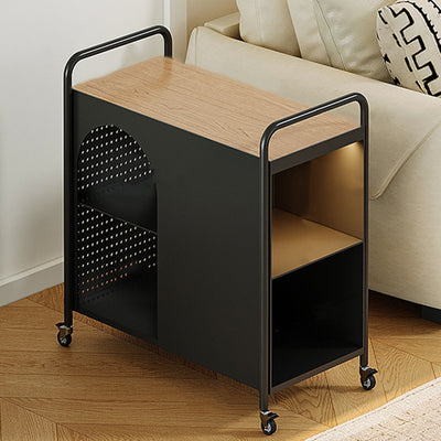 Modern Minimalist Rectangular Solid Wood Multi-Layer Board Iron End Table 2-Drawer For Living Room