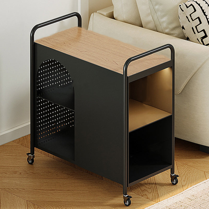 Modern Minimalist Rectangular Solid Wood Multi-Layer Board Iron End Table 2-Drawer For Living Room