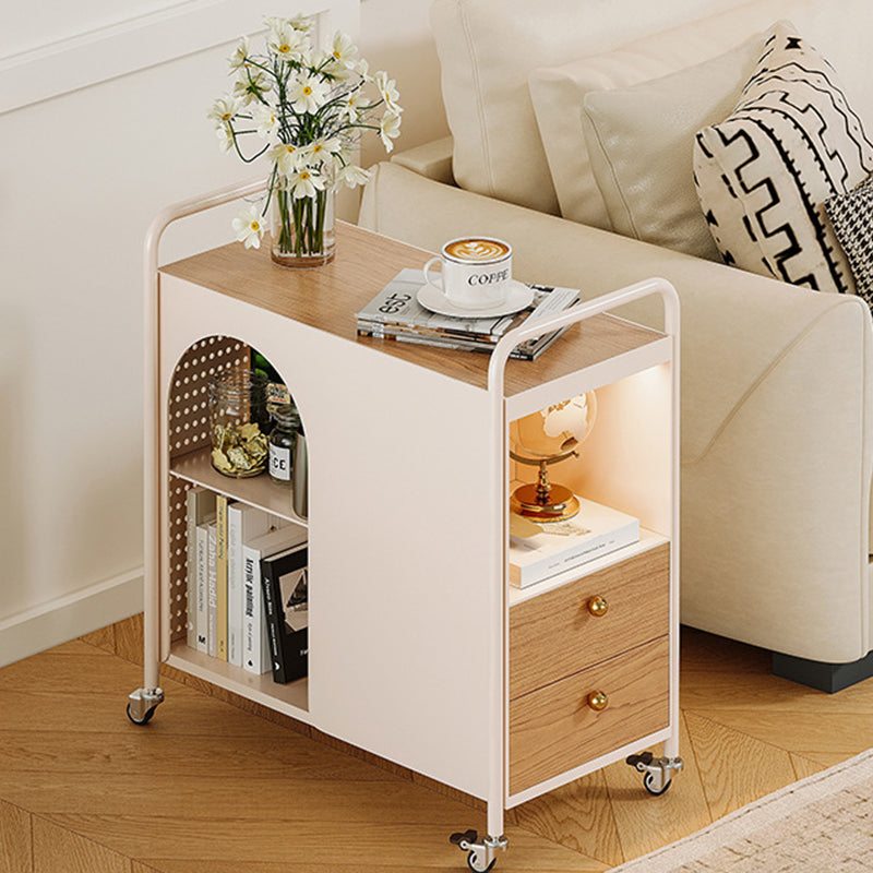 Modern Minimalist Rectangular Solid Wood Multi-Layer Board Iron End Table 2-Drawer For Living Room