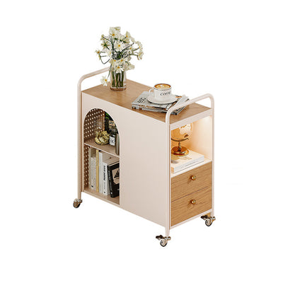 Modern Minimalist Rectangular Solid Wood Multi-Layer Board Iron End Table 2-Drawer For Living Room