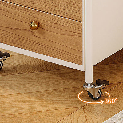 Modern Minimalist Rectangular Solid Wood Multi-Layer Board Iron End Table 2-Drawer For Living Room