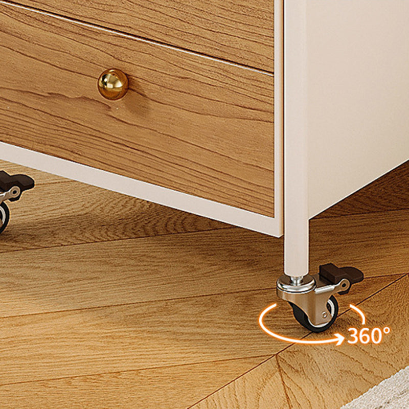 Modern Minimalist Rectangular Solid Wood Multi-Layer Board Iron End Table 2-Drawer For Living Room