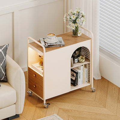 Modern Minimalist Rectangular Solid Wood Multi-Layer Board Iron End Table 2-Drawer For Living Room