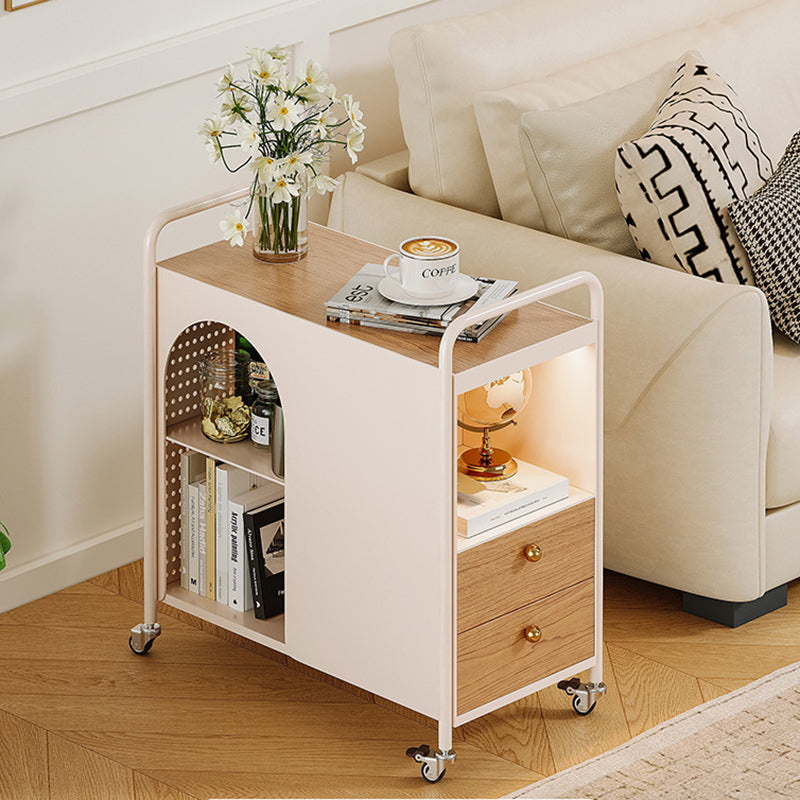 Modern Minimalist Rectangular Solid Wood Multi-Layer Board Iron End Table 2-Drawer For Living Room