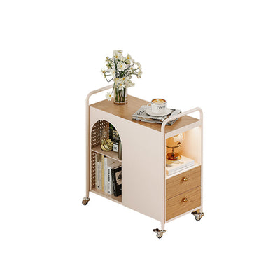 Modern Minimalist Rectangular Solid Wood Multi-Layer Board Iron End Table 2-Drawer For Living Room