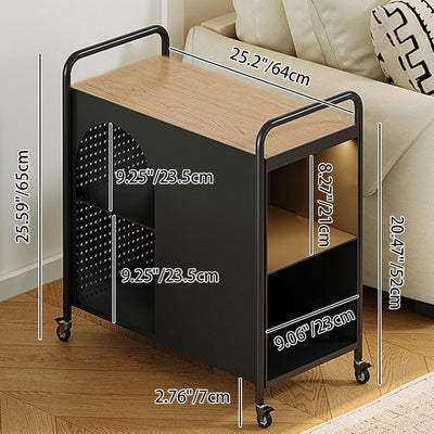 Modern Minimalist Rectangular Solid Wood Multi-Layer Board Iron End Table 2-Drawer For Living Room