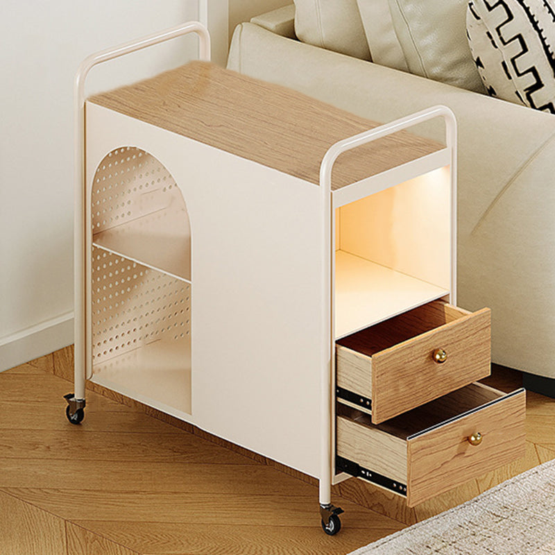 Modern Minimalist Rectangular Solid Wood Multi-Layer Board Iron End Table 2-Drawer For Living Room