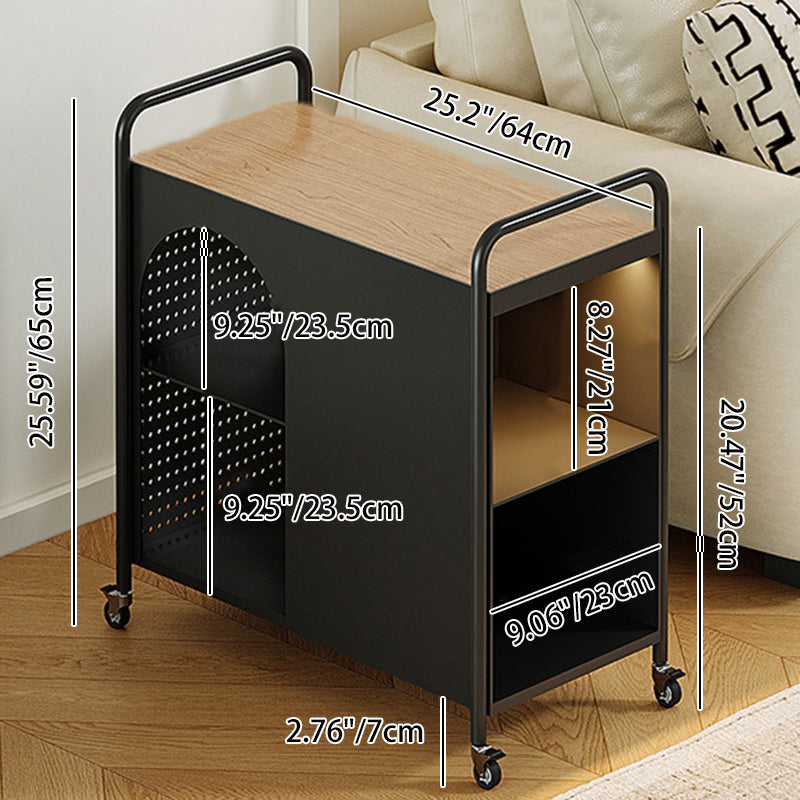 Modern Minimalist Rectangular Solid Wood Multi-Layer Board Iron End Table 2-Drawer For Living Room