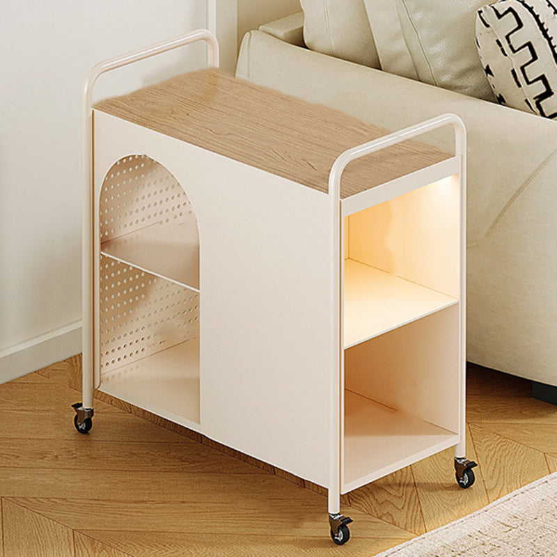 Modern Minimalist Rectangular Solid Wood Multi-Layer Board Iron End Table 2-Drawer For Living Room