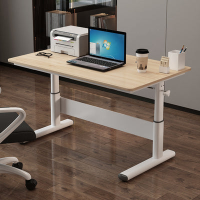 Modern Simplicity Liftable Rectangular Solid Wood & Solid Wood Particle Board Carbon Steel Desk 1-Tier For Home Office