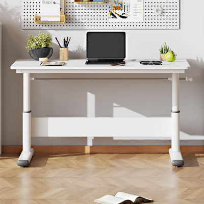 Modern Simplicity Liftable Rectangular Solid Wood & Solid Wood Particle Board Carbon Steel Desk 1-Tier For Home Office