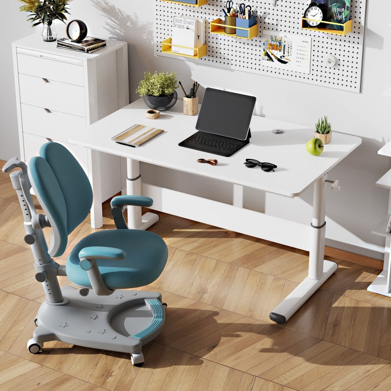 Modern Simplicity Liftable Rectangular Solid Wood & Solid Wood Particle Board Carbon Steel Desk 1-Tier For Home Office