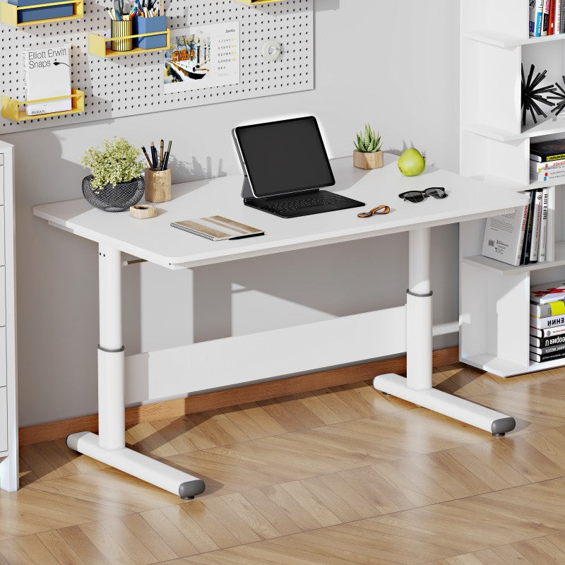 Modern Simplicity Liftable Rectangular Solid Wood & Solid Wood Particle Board Carbon Steel Desk 1-Tier For Home Office