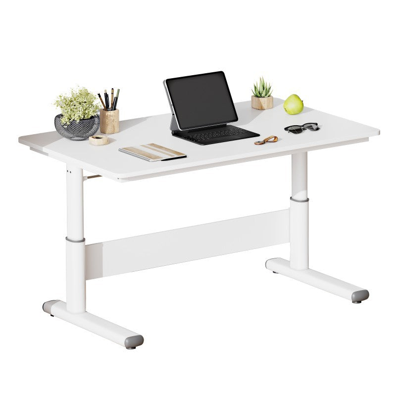 Modern Simplicity Liftable Rectangular Solid Wood & Solid Wood Particle Board Carbon Steel Desk 1-Tier For Home Office