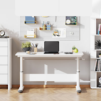 Modern Simplicity Liftable Rectangular Solid Wood & Solid Wood Particle Board Carbon Steel Desk 1-Tier For Home Office