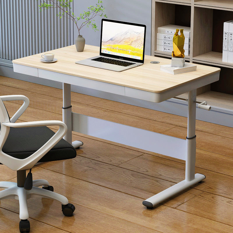 Modern Simplicity Liftable Rectangular Solid Wood & Solid Wood Particle Board Carbon Steel Desk 1-Drawer For Home Office