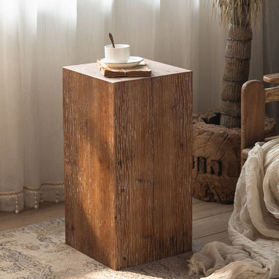 Traditional Rustic Rectangular Tree Stump Fir Wood MDF End Table 1-Tier For Living Room