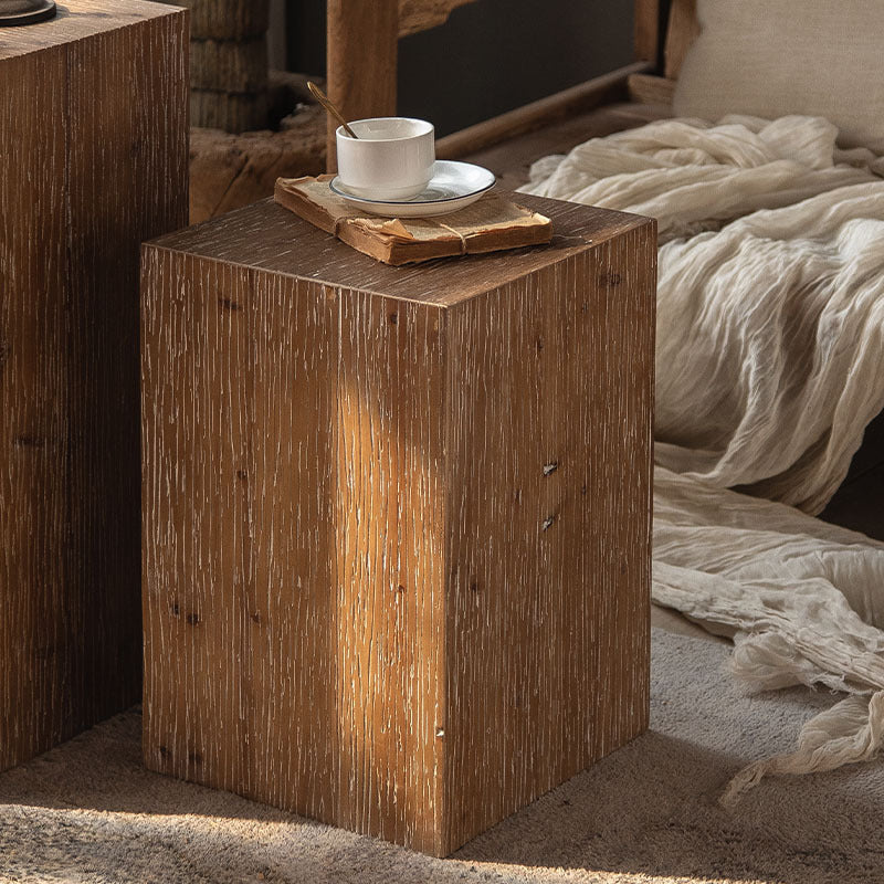 Traditional Rustic Rectangular Tree Stump Fir Wood MDF End Table 1-Tier For Living Room