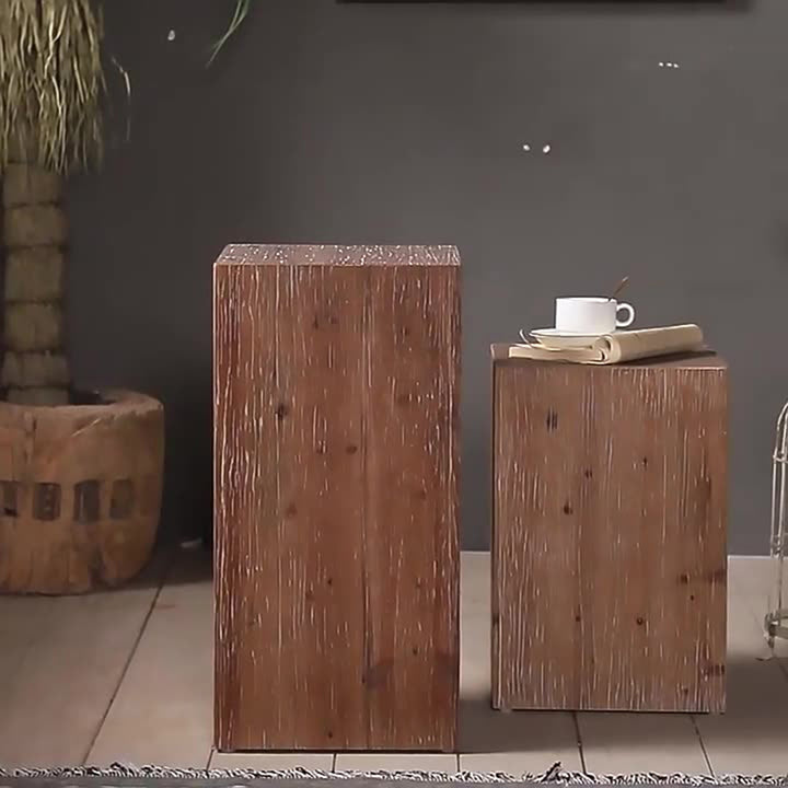 Traditional Rustic Rectangular Tree Stump Fir Wood MDF End Table 1-Tier For Living Room
