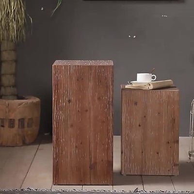 Traditional Rustic Rectangular Tree Stump Fir Wood MDF End Table 1-Tier For Living Room