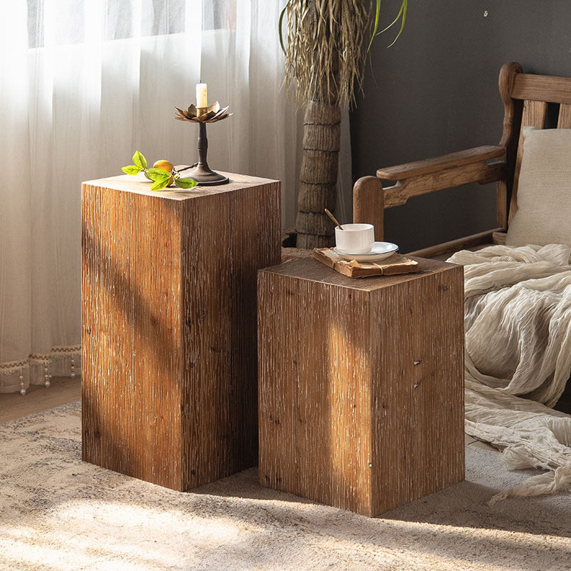 Traditional Rustic Rectangular Tree Stump Fir Wood MDF End Table 1-Tier For Living Room