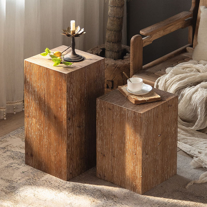 Traditional Rustic Rectangular Tree Stump Fir Wood MDF End Table 1-Tier For Living Room