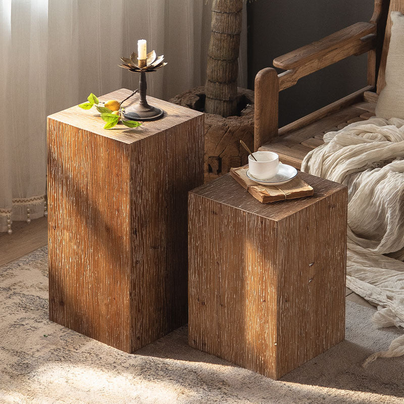 Traditional Rustic Rectangular Tree Stump Fir Wood MDF End Table 1-Tier For Living Room