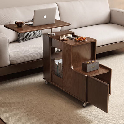 Contemporary Creative Rotatable Geometric Shape Rubberwood Movable End Table 3-Tier For Living Room