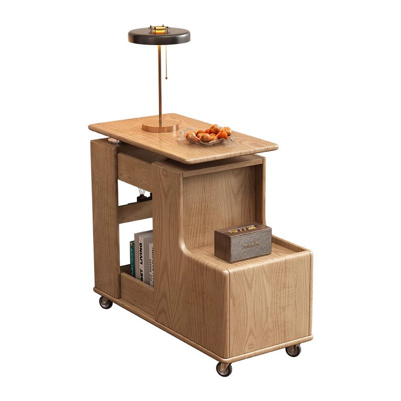 Contemporary Creative Rotatable Geometric Shape Rubberwood Movable End Table 3-Tier For Living Room