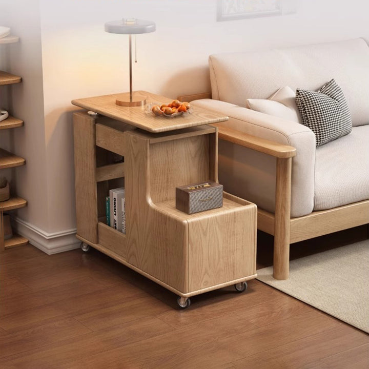 Table d’appoint mobile à 3 niveaux en hévéa, forme géométrique rotative, créative et contemporaine, pour salon 