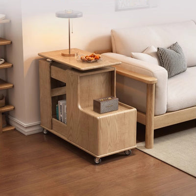 Contemporary Creative Rotatable Geometric Shape Rubberwood Movable End Table 3-Tier For Living Room