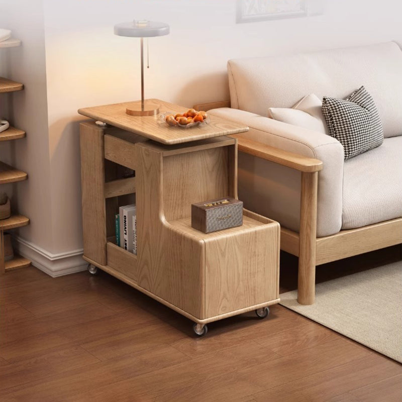 Contemporary Creative Rotatable Geometric Shape Rubberwood Movable End Table 3-Tier For Living Room