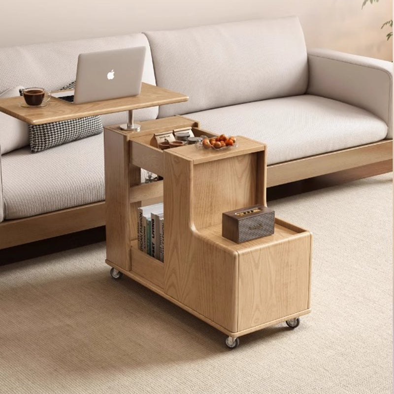 Contemporary Creative Rotatable Geometric Shape Rubberwood Movable End Table 3-Tier For Living Room