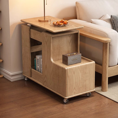 Contemporary Creative Rotatable Geometric Shape Rubberwood Movable End Table 3-Tier For Living Room