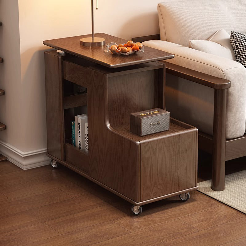 Contemporary Creative Rotatable Geometric Shape Rubberwood Movable End Table 3-Tier For Living Room