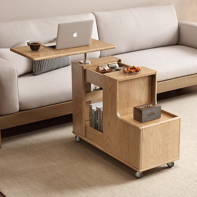 Contemporary Creative Rotatable Geometric Shape Rubberwood Movable End Table 3-Tier For Living Room