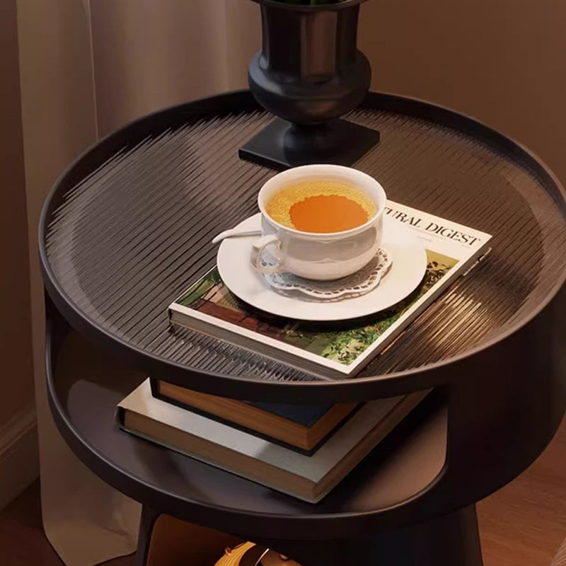 Contemporary Industrial Lighthouse Shape Iron Tempered Glass End Table 3-Tier For Bedroom