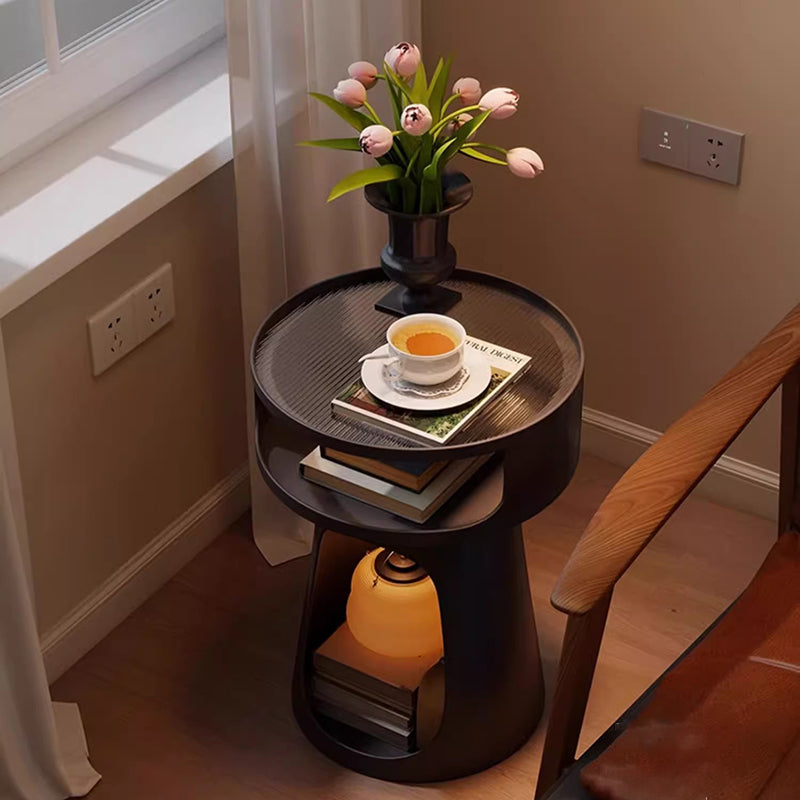 Contemporary Industrial Lighthouse Shape Iron Tempered Glass End Table 3-Tier For Bedroom