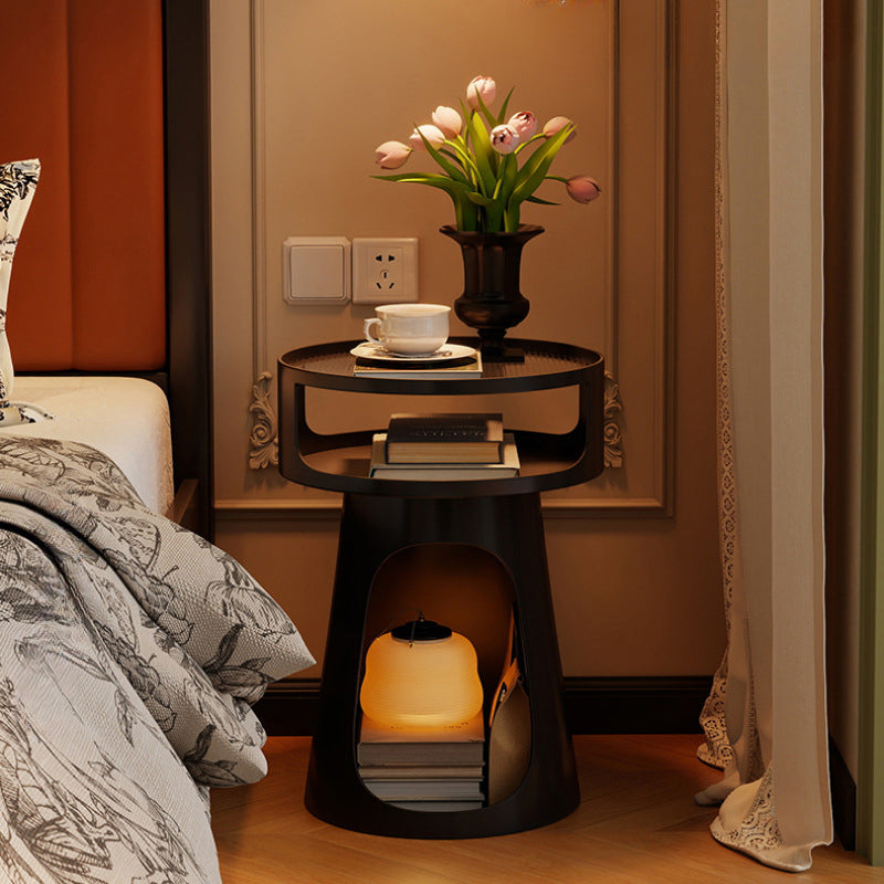Contemporary Industrial Lighthouse Shape Iron Tempered Glass End Table 3-Tier For Bedroom