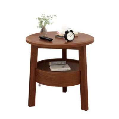 Modern Minimalist Round Rubberwood Side Table 1-Drawer For Living Room