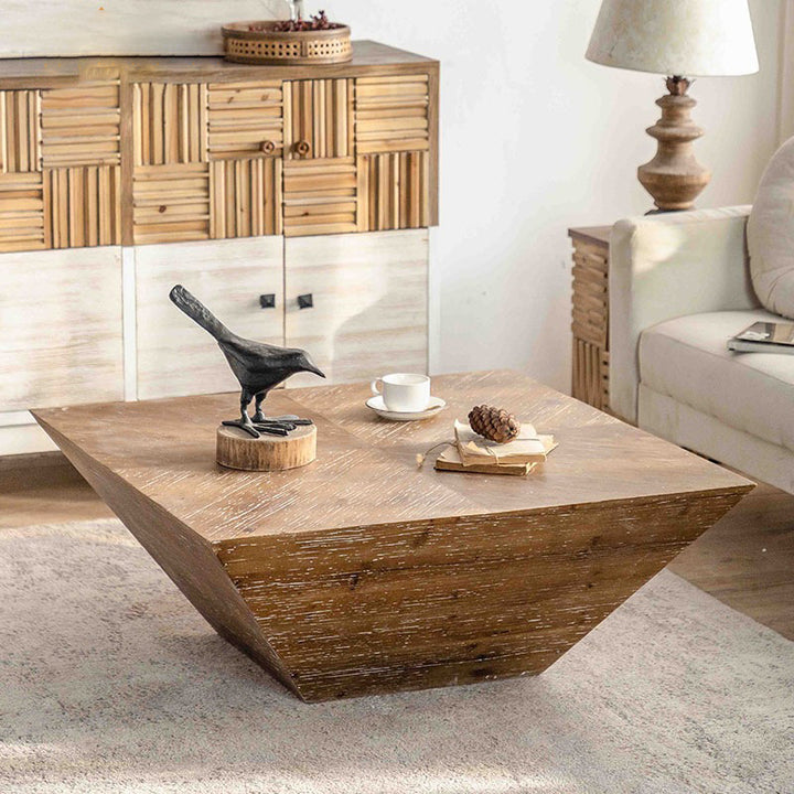 Modern Shabby Chic Geometric Shape Fir Wood Iron Coffee Table 1-Tier For Living Room