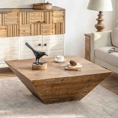 Modern Shabby Chic Geometric Shape Fir Wood Iron Coffee Table 1-Tier For Living Room
