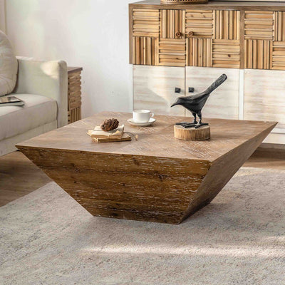 Modern Shabby Chic Geometric Shape Fir Wood Iron Coffee Table 1-Tier For Living Room
