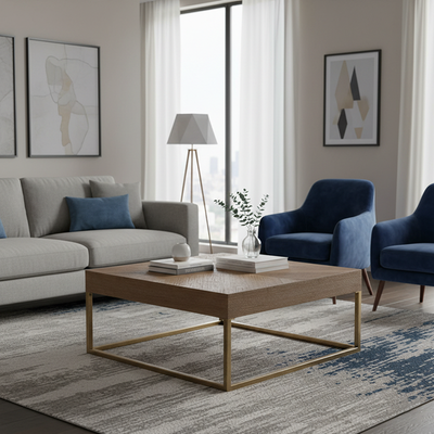 Modern Shabby Chic Geometric Shape Fir Wood Iron Coffee Table 1-Tier For Living Room