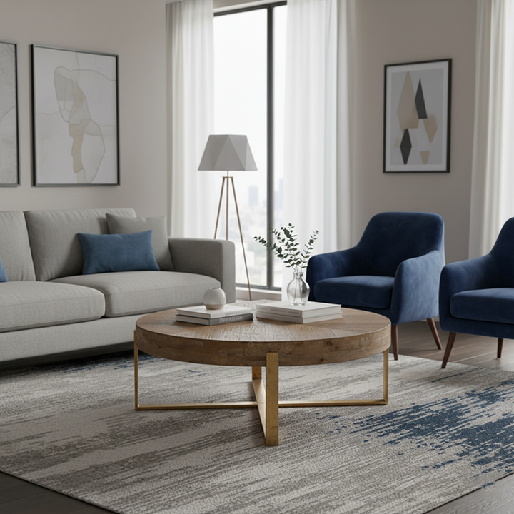 Modern Shabby Chic Geometric Shape Fir Wood Iron Coffee Table 1-Tier For Living Room