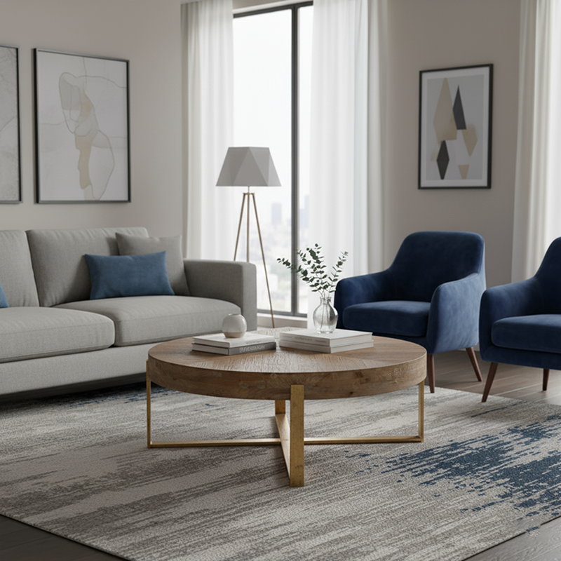 Modern Shabby Chic Geometric Shape Fir Wood Iron Coffee Table 1-Tier For Living Room