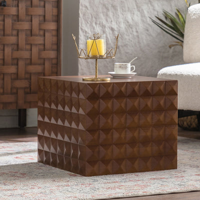 Traditional Vintage Square Geometric Carved Pattern MDF Coffee Table 1-Tier For Living Room