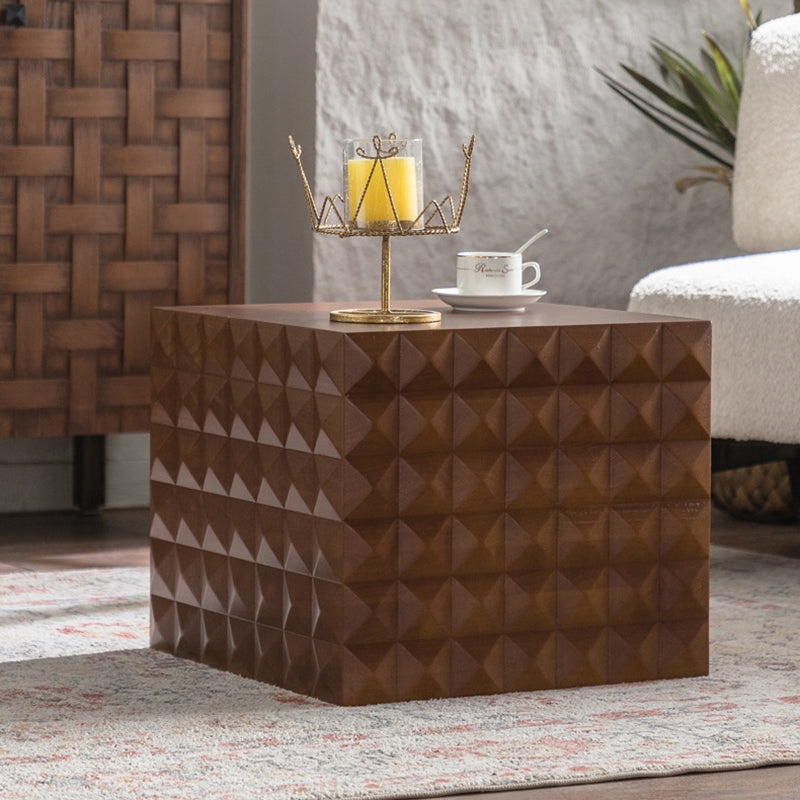 Traditional Vintage Square Geometric Carved Pattern MDF Coffee Table 1-Tier For Living Room