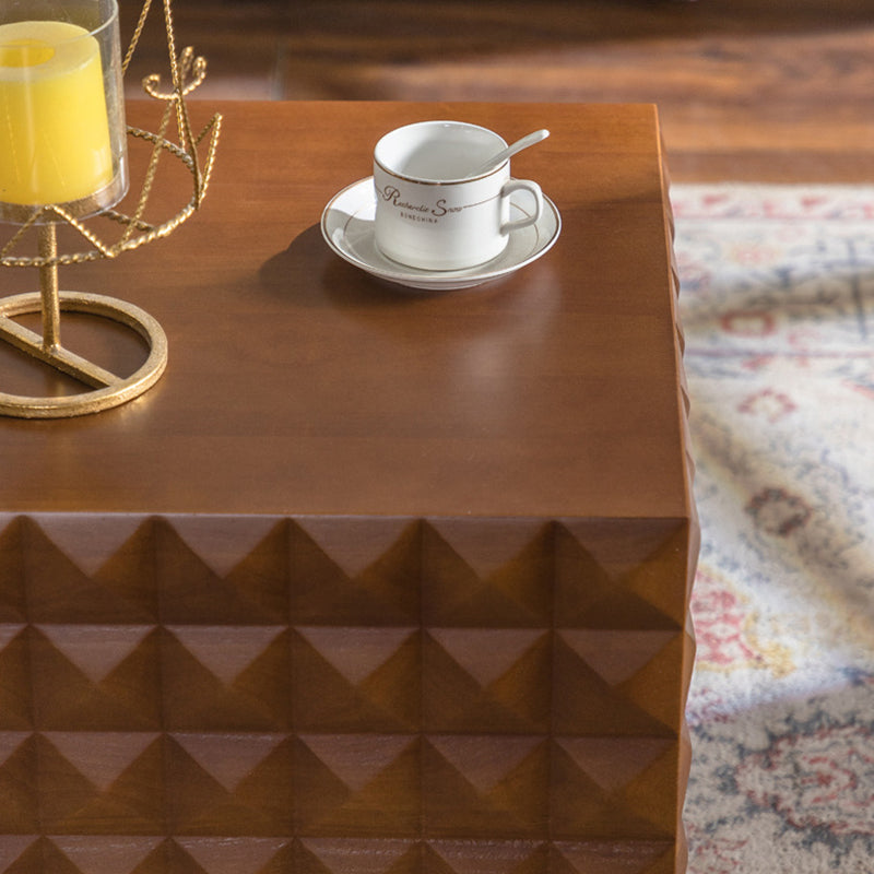 Traditional Vintage Square Geometric Carved Pattern MDF Coffee Table 1-Tier For Living Room